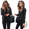 Black faux leather bomber jacket with fitted zip up front and ribbed cuffs ideal for casual wear
