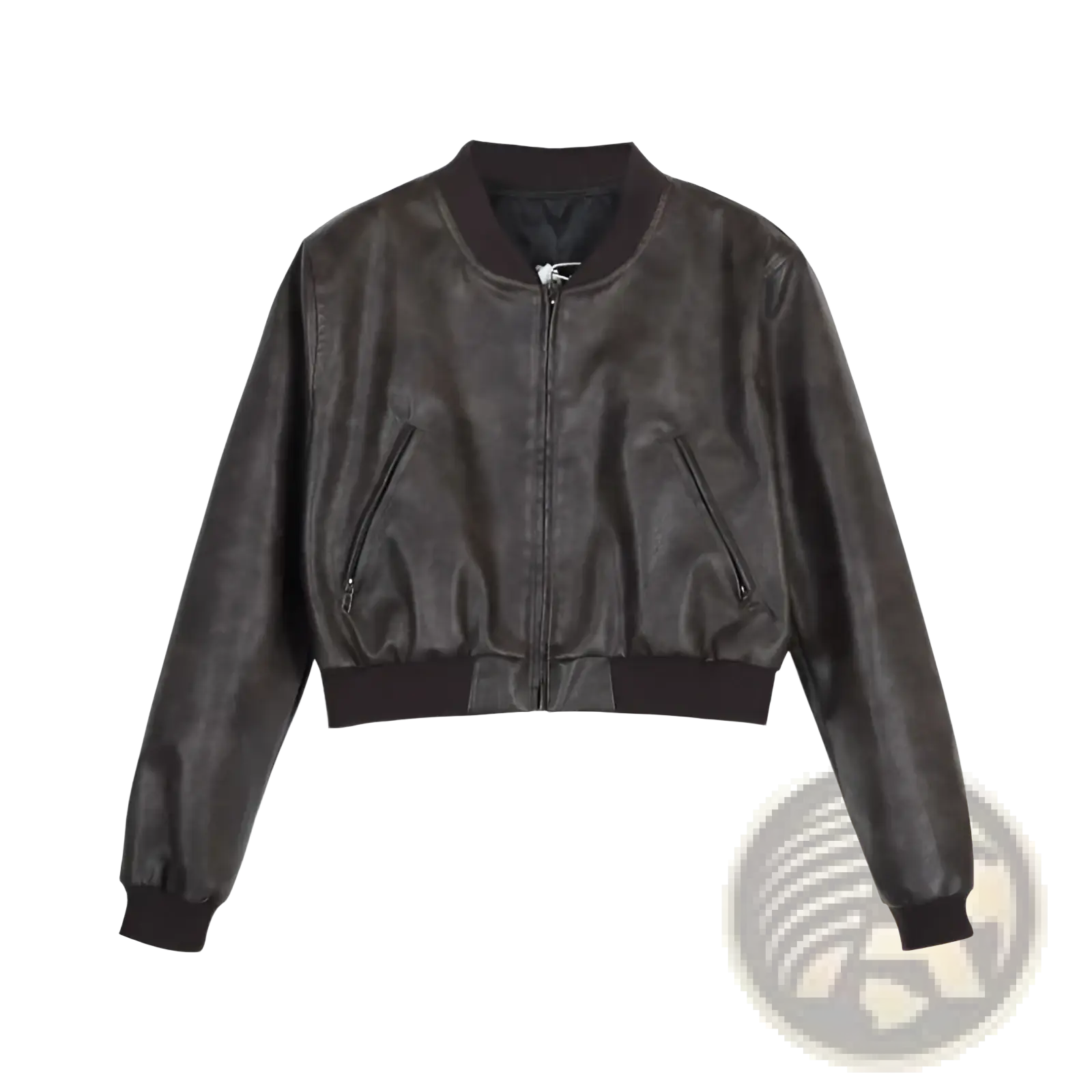 Black faux leather bomber jacket with ribbed cuffs and collar in retro biker style for casual wear