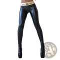 Black faux leather push up leggings with cream burberry logo waistband showing front side design