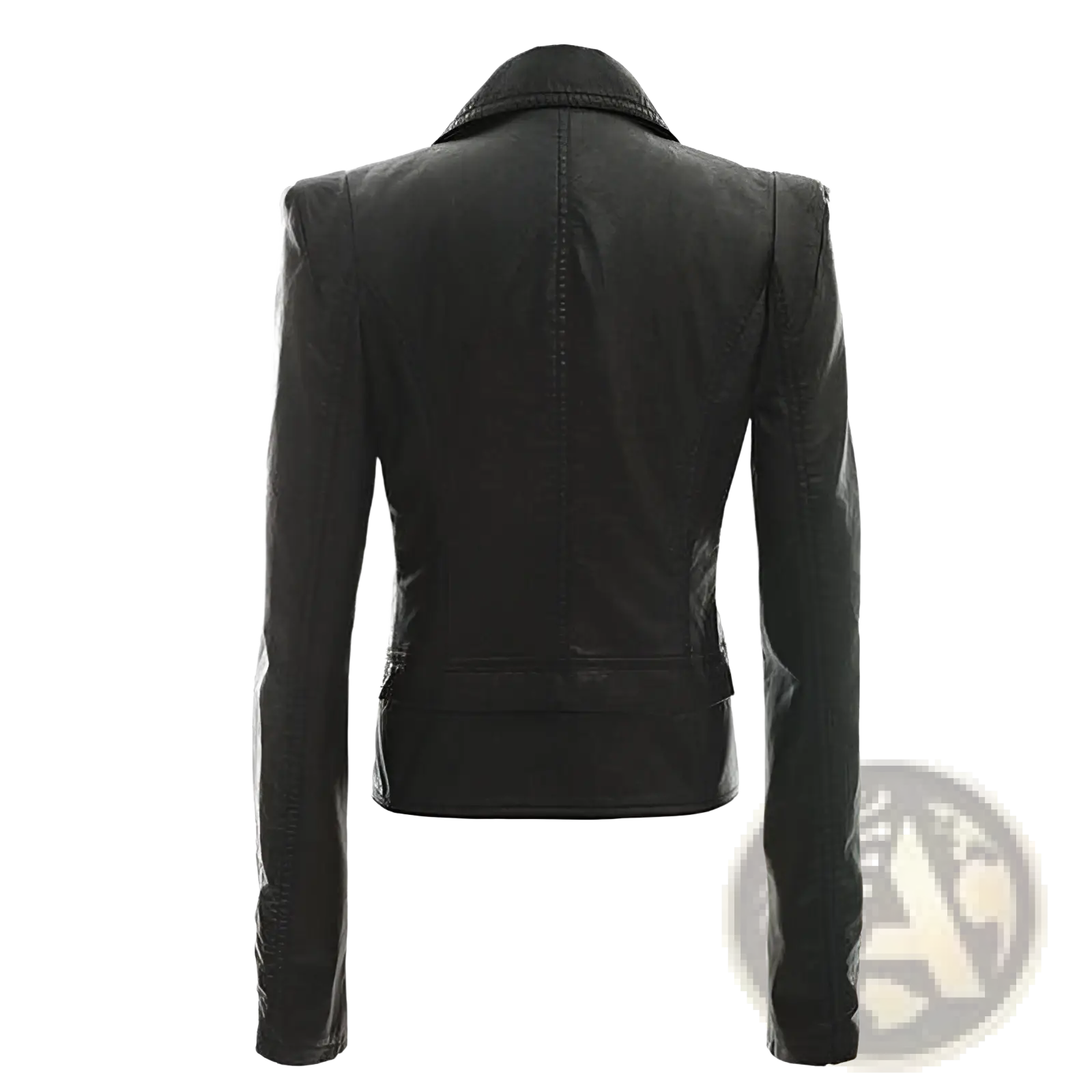 Black faux leather motorcycle jacket slim fit biker coat with classic collar and seam detailing