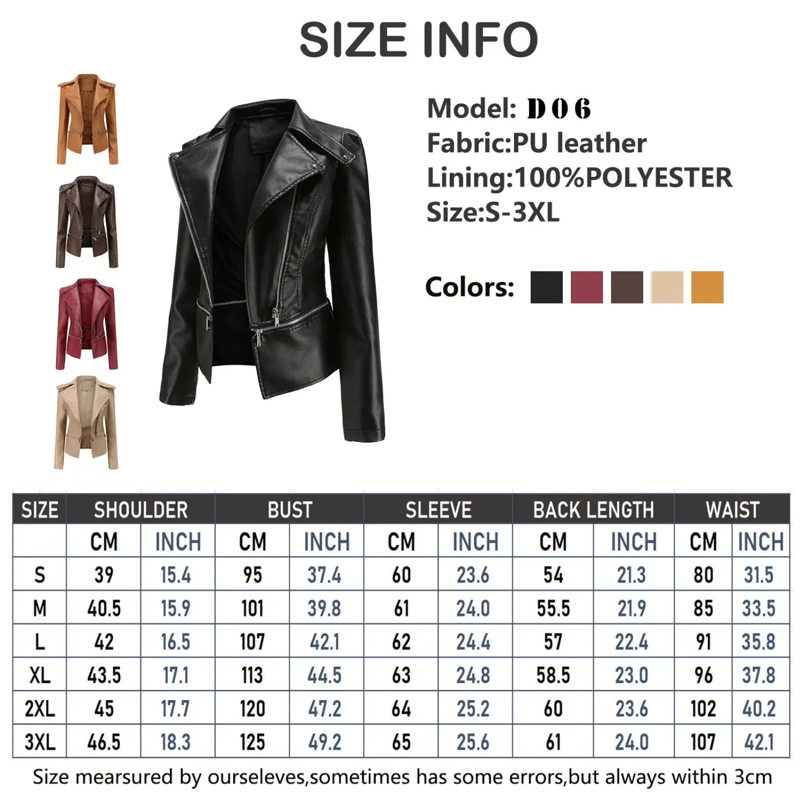 Black pu leather faux leather motorcycle jacket with slim fit biker coat design and contrasting stitching