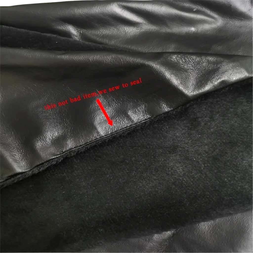 Black faux leather winter scarf head cover with soft matte finish and visible stitching along the edge