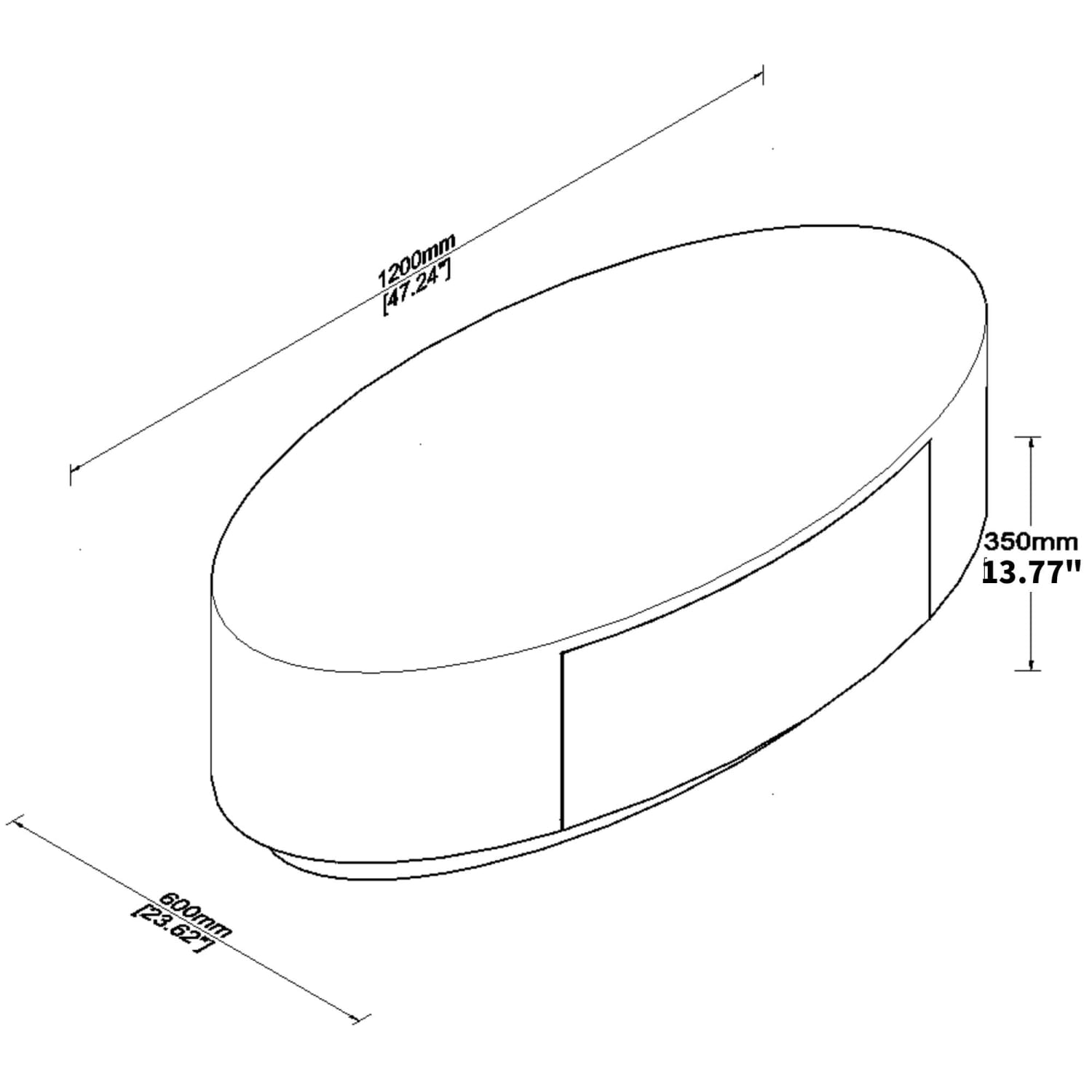 Schwarzer ovaler Couchtisch mit Stauraum, mit eleganter minimalistischer Gestaltung in einer Holzoptik mit klaren Linien und ohne Montageanforderung.