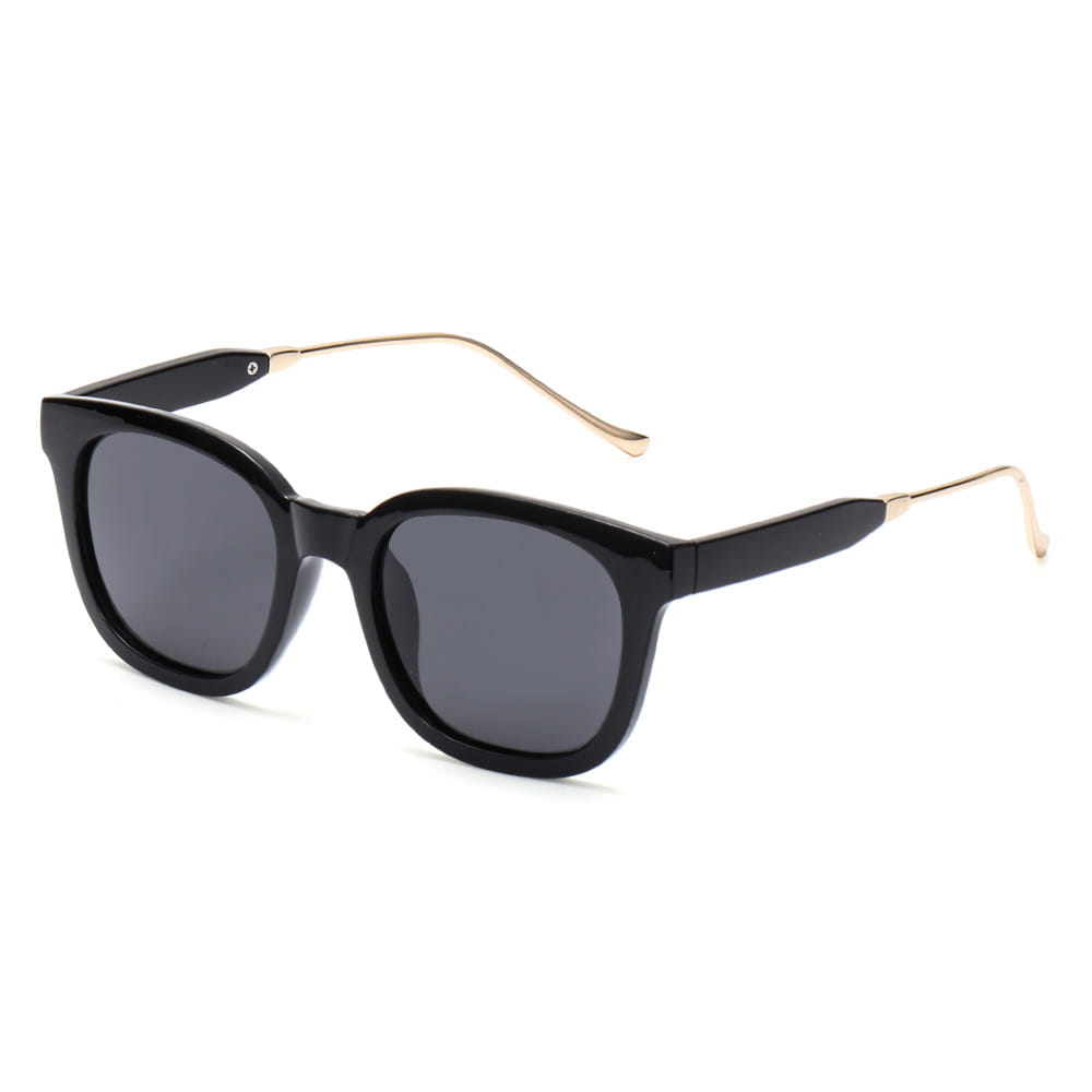 Lunettes de soleil carrées polarisées pour femme en écaille de tortue, à la mode, avec monture carrée noire, embouts de branches ton sur ton doré et verres gris foncé