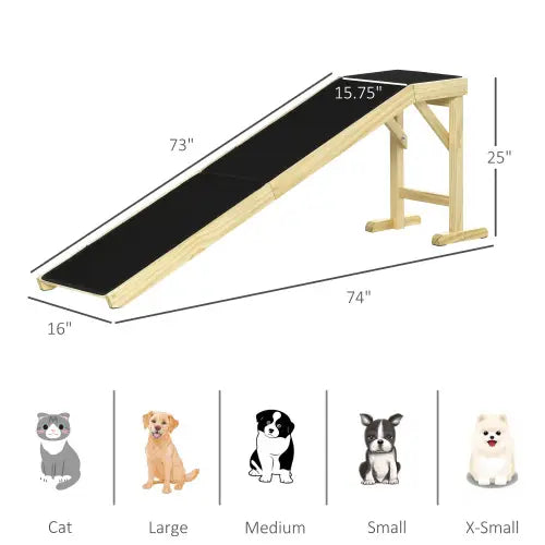 Rampe légère pour animaux de compagnie en bois, avec une plateforme en tapis antidérapant noir, conçue pour les chats et les chiens de tailles diverses pour une utilisation avec des lits.