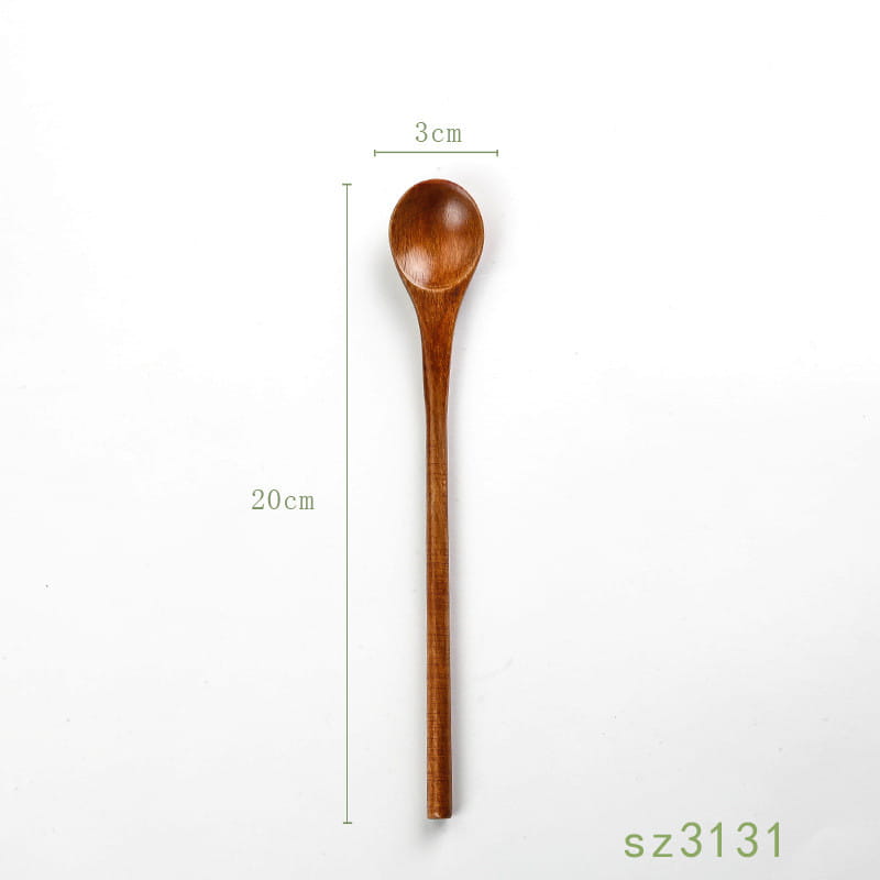 A sleek 20cm-long Japanese wooden honey spoon handcrafted from warm brown hemu wood with smooth finish and subtle natural grain patterns.
