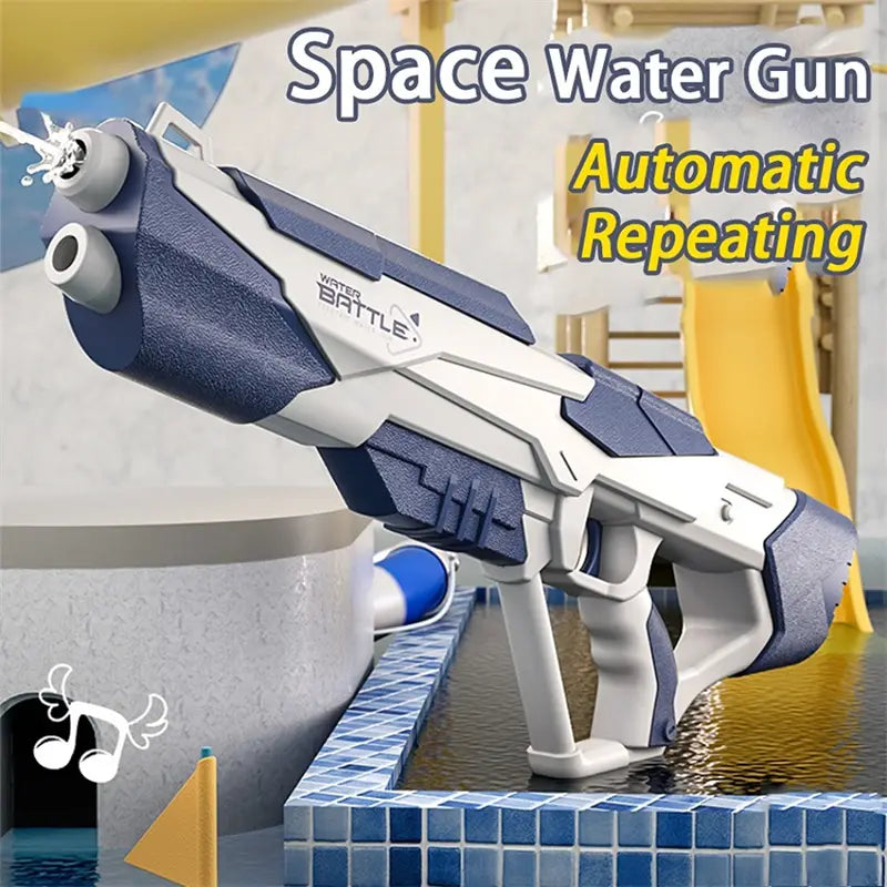 Blue and white plastic electric water gun with automatic glock design and 358ml capacity for kids