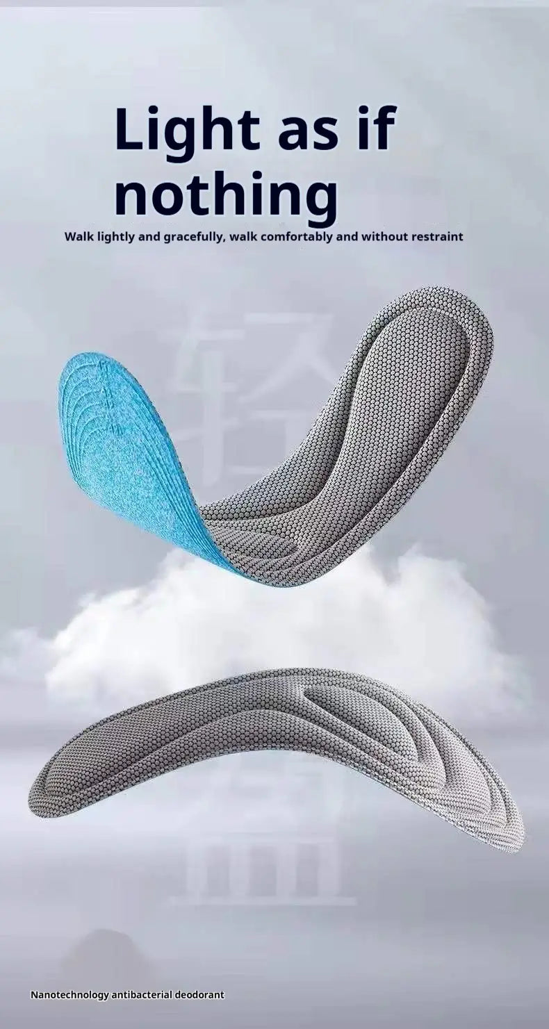 Lightweight antibacterial massage insole with a gray textured surface and a contrasting blue inner lining designed for shock absorbing arch support and comfort.