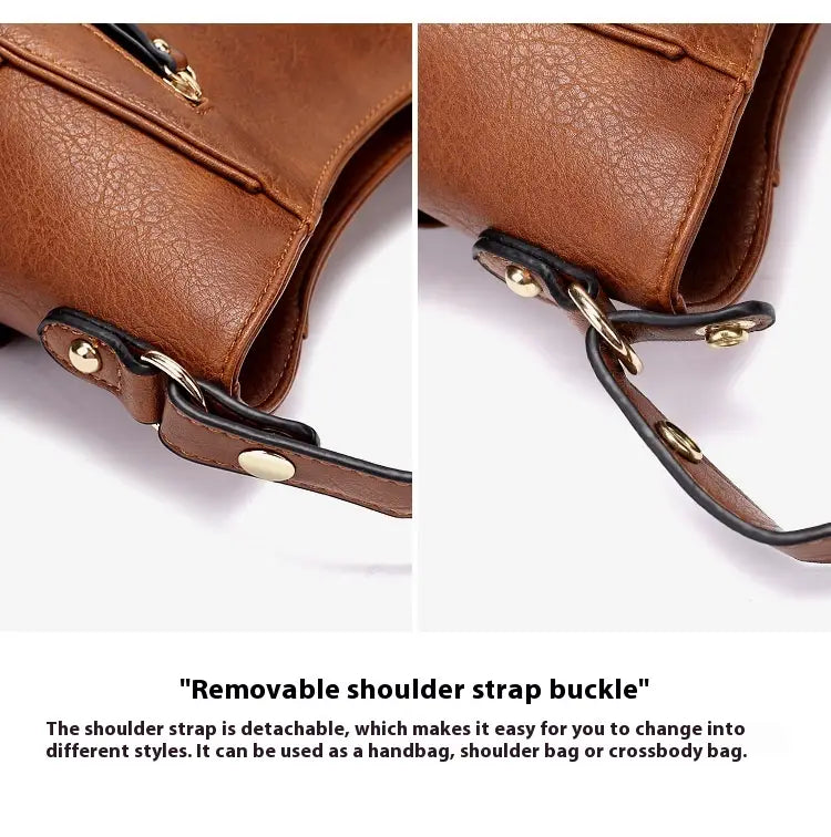 Brown leather hobo bag with tassel front zipper pockets detachable shoulder strap and gold tone hardware.