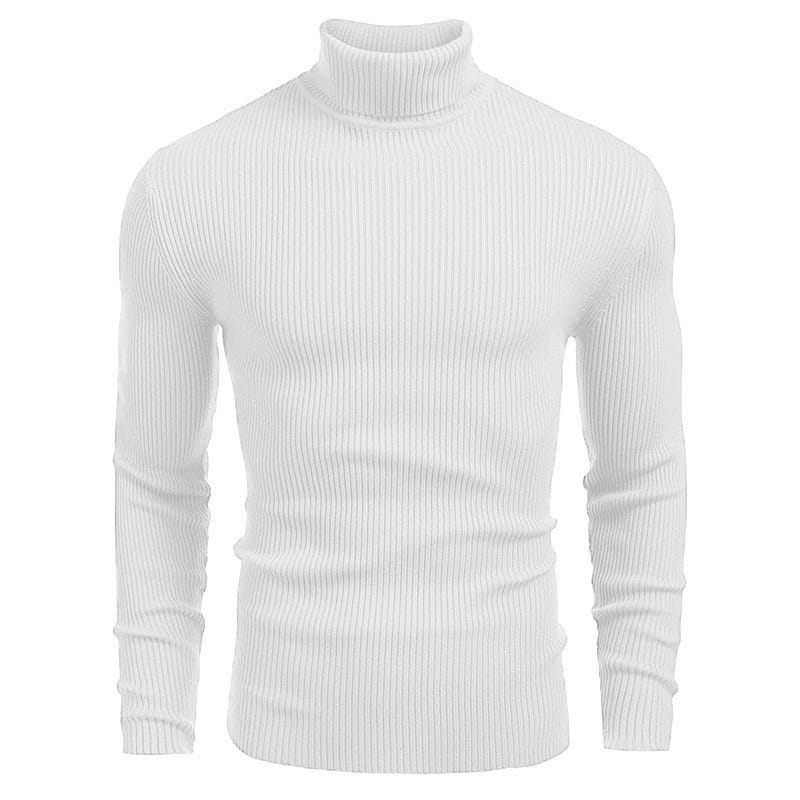 Herren-Turtleneck-Pullover Slim Fit aus weißem, geripptem Stoff mit langem, tailliertem Design.