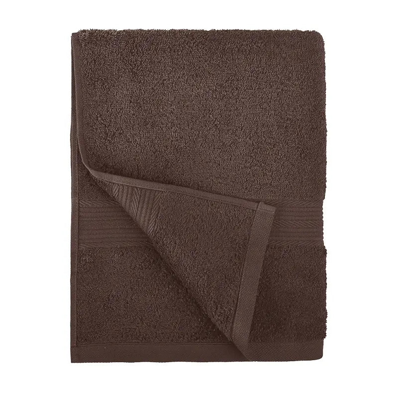 a plush deep brown towel with a soft terry cloth texture and neatly folded edges from the brown coral fleece bathrobe set