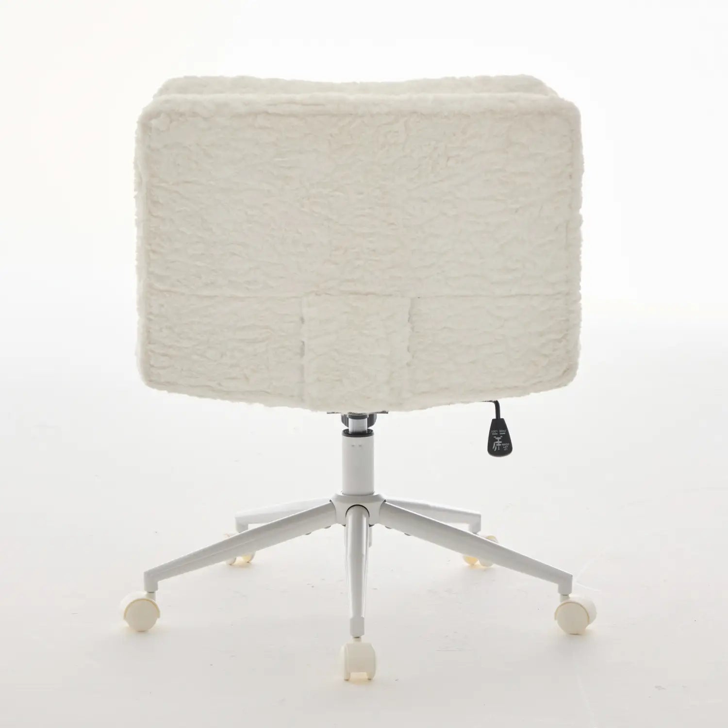 Chaise de bureau en fausse fourrure blanche et duveteuse, avec une assise large, design de chaise pivotante pour vanité, base moderne à cinq branches et roulettes pour la mobilité