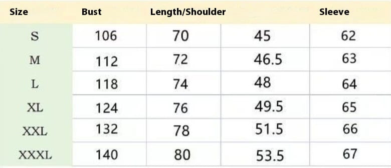 Die Tabelle zeigt Größenmessungen einschließlich Brustlänge, Schulter- und Ärmeldimensionen für den Herren-Langarm-Pullover aus Strick mit strukturierter Oberfläche in den Größen S bis XXXL.