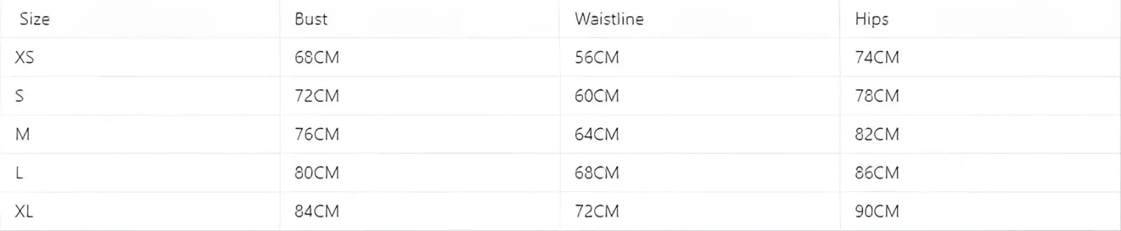Size chart in centimeters for feathered satin strapless mermaid evening gown for women in sizes XS through XL