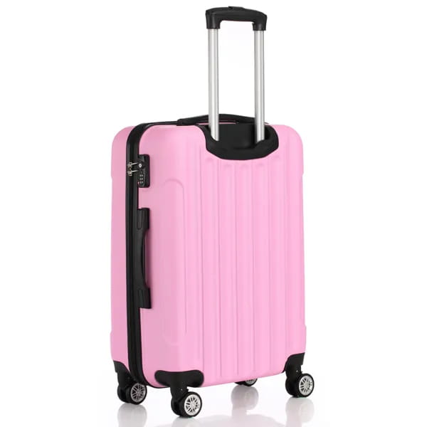 Pink hard-shell suitcase with black trim wheels and handle from the 3-in-1 pink hard shell large capacity suitcase set.