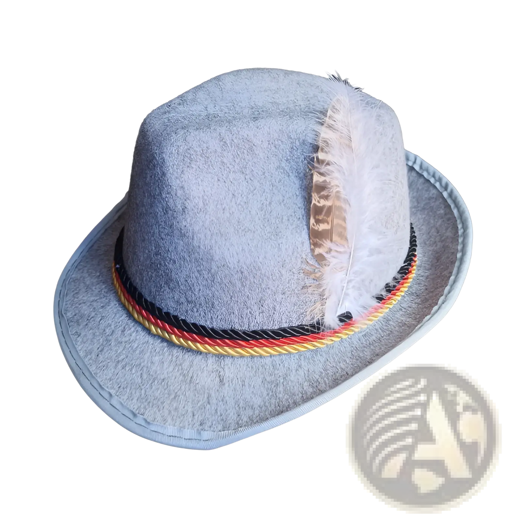 Gray felt fedora hat with feather trim and tricolor ribbon band for men jazz style and formal wear