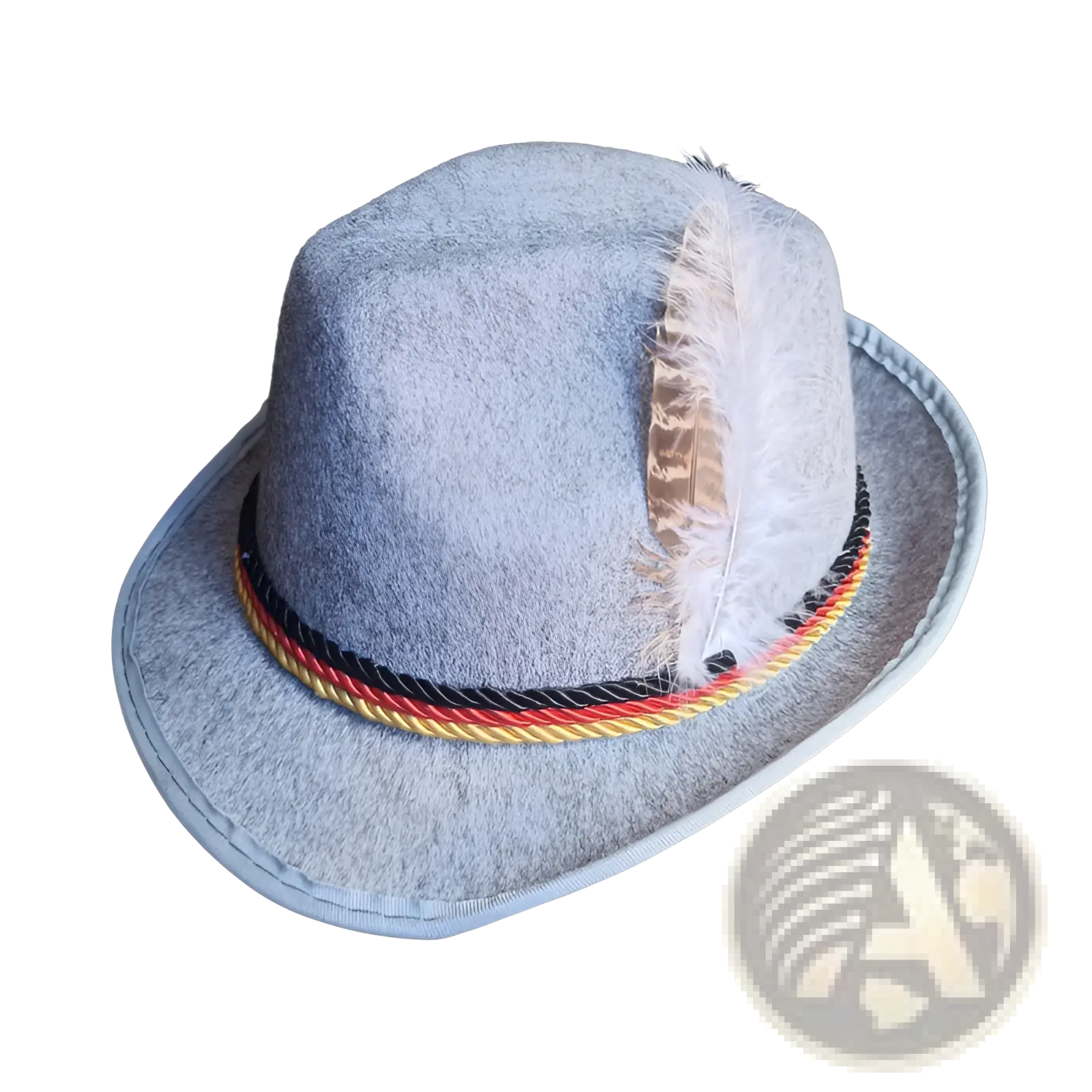 Gray felt fedora hat with feather trim and tricolor ribbon band for men jazz style and formal wear