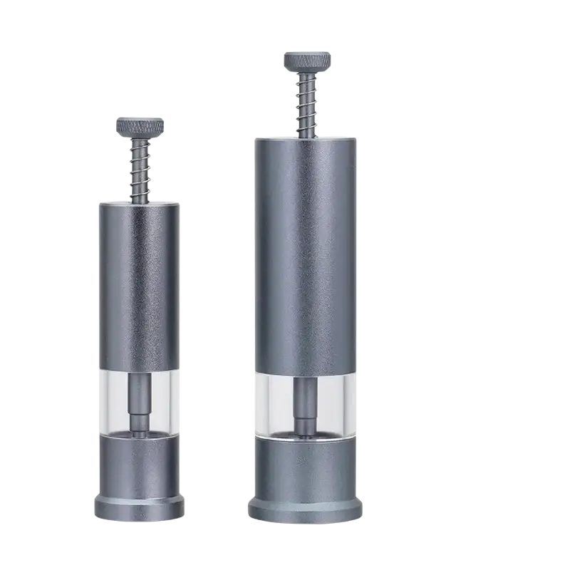 Aquapro mini aluminum alloy feeder mini with sleek matte gray body and transparent chamber for aquarium accessories