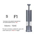 Silver metallic feeder mini aquarium accessory with transparent chamber and threaded screw-top dispenser for fish food