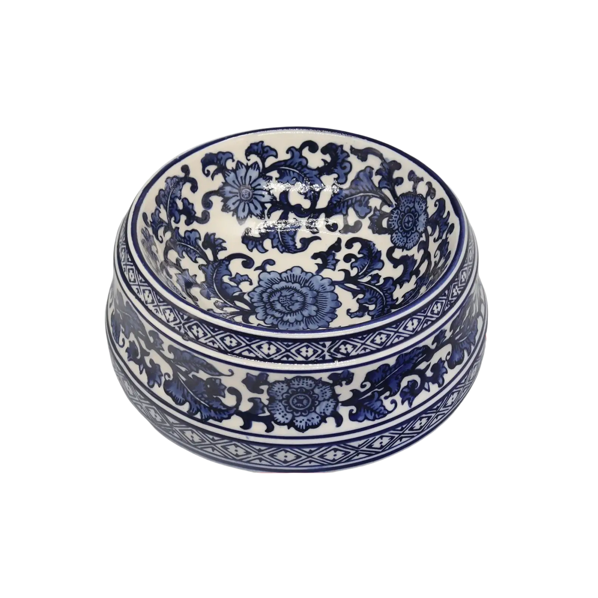 Feeding bowl ceramic blue floral porcelain with intricate patterns and a glossy finish for elegant use