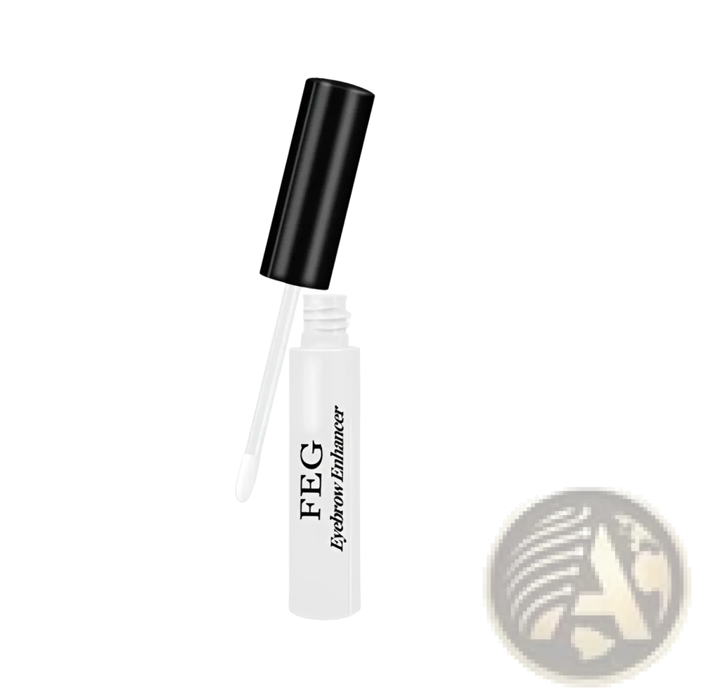 Feg eyebrow enhancer growth serum tube in white with black cap and clear applicator wand for longer brows