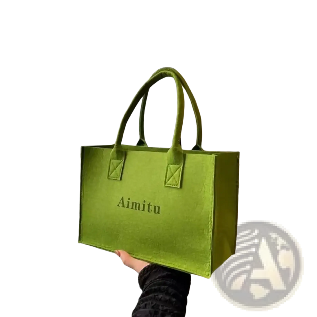 Aimitu felt crossbody shoulder bag large capacity tote in lime green with matching handles and stitched reinforcements