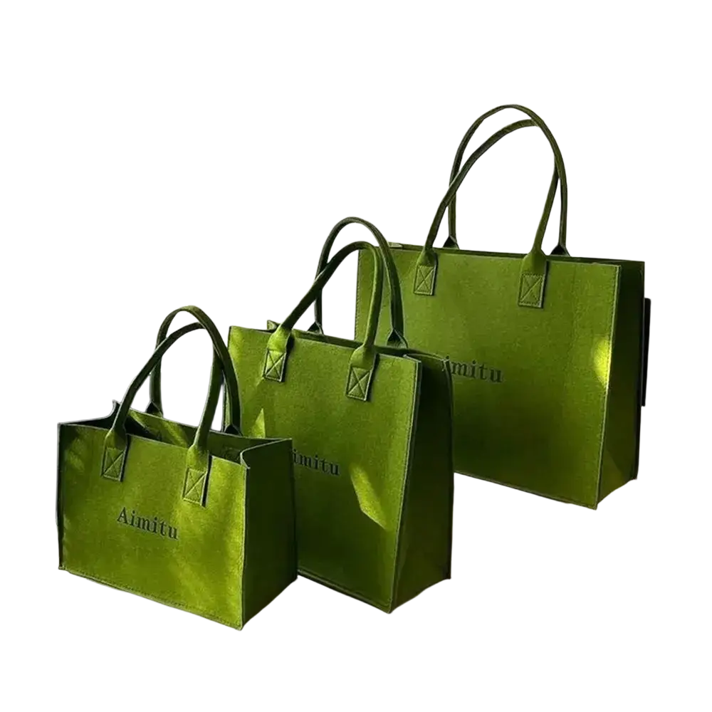 Green aimitu structured felt crossbody tote bag with suede-like texture and large capacity for versatile use