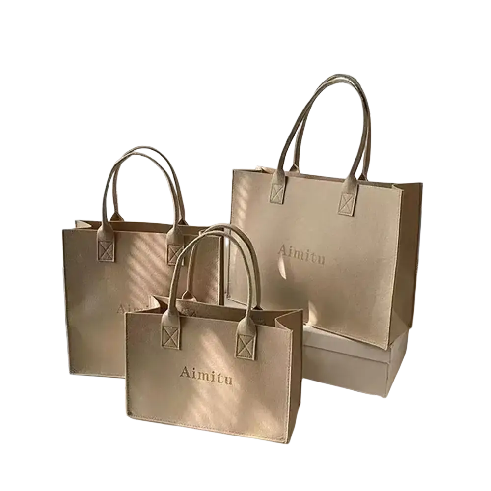 Khaki felt crossbody shoulder bag large capacity tote with structured design matching handles and subtle aimitu branding