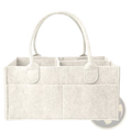Off-white felt diaper caddy nursery storage basket tote with two rounded handles and multiple compartments