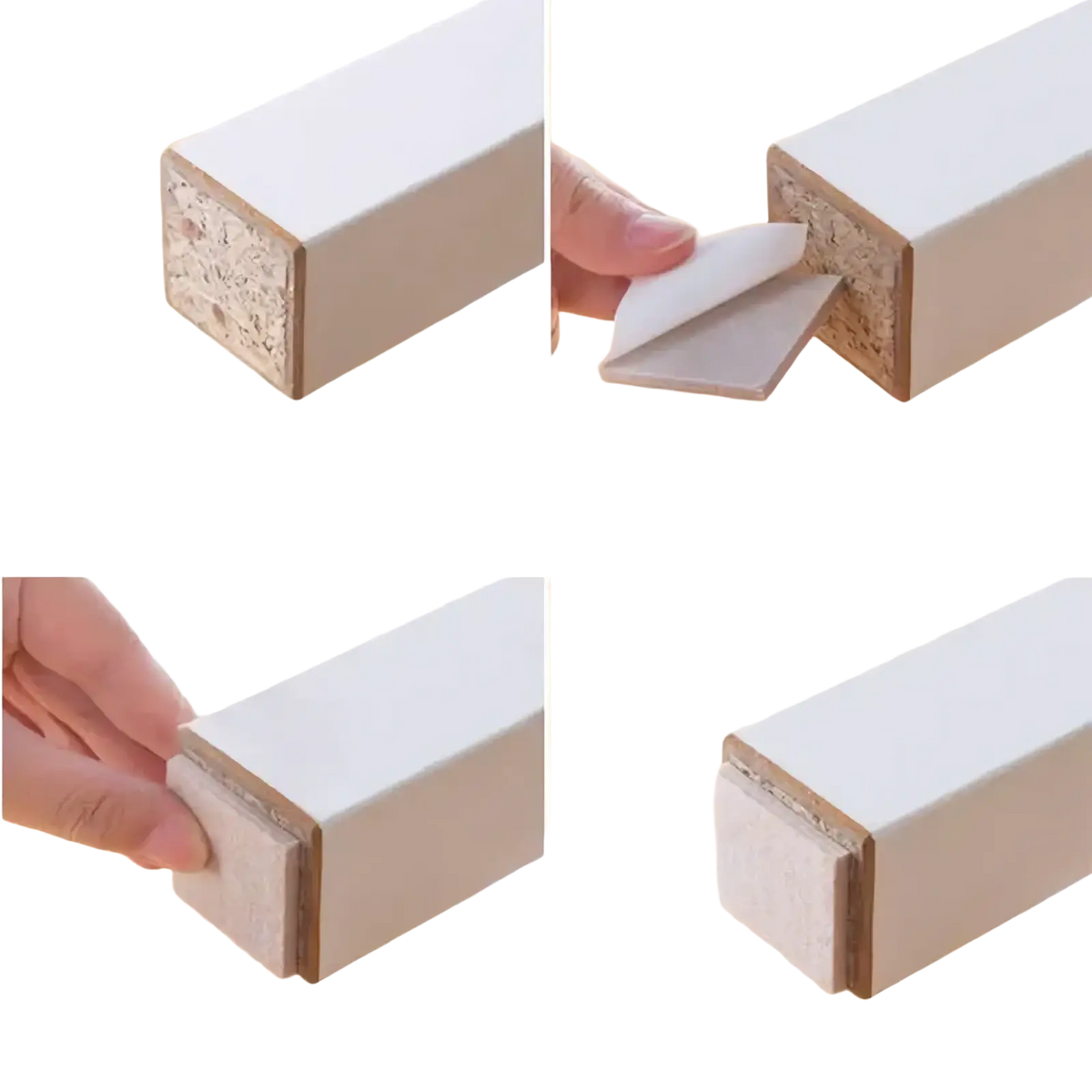White adhesive felt furniture leg pad 5mm thick designed to protect floors and prevent slipping on wooden legs