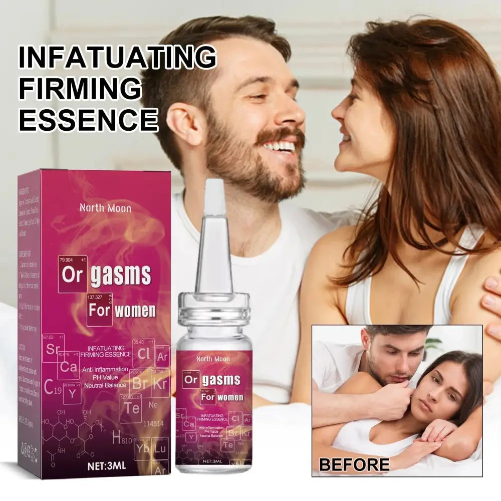 North moon infatuating nourishing feminine firming essence in a clear glass bottle with purple scientific element design 3ml