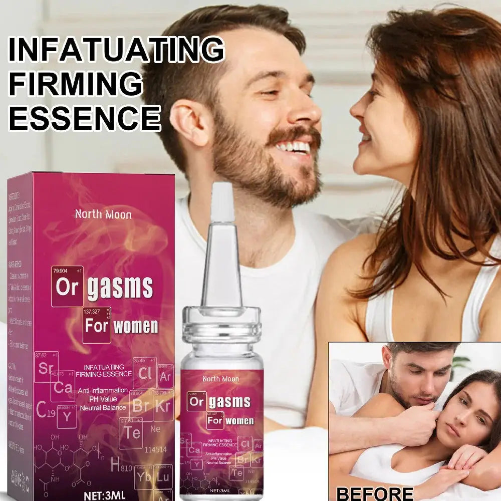 North moon infatuating nourishing feminine firming essence in clear glass bottle with white cap and pink label with box