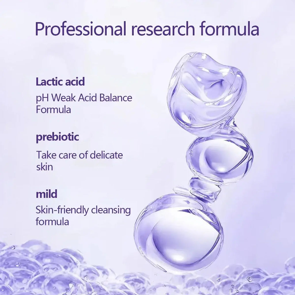 Transparent glass-like droplets with glossy finish and purple tint for summers eve simply sensitive feminine wash 119ml