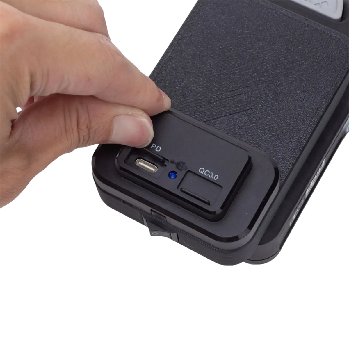 Black rugged ferrex 20v power bank usb adapter with pd and qc3.0 ports for fast charging