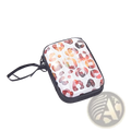 A compact transparent pouch with watercolor leopard print and black zipper from festive Christmas and galaxy coin purses