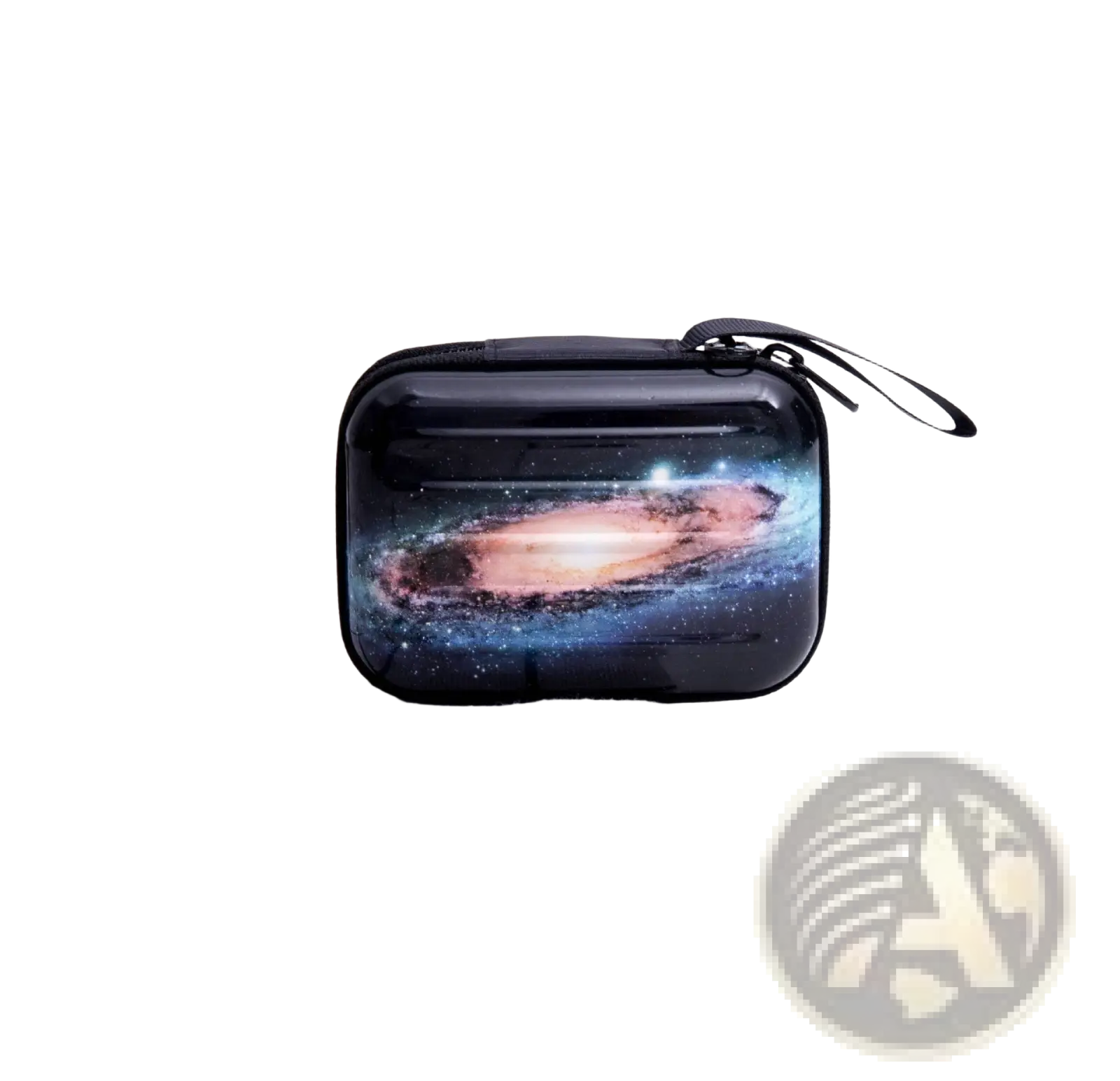 Black hard-shell festive christmas and galaxy tinplate zipper coin purse with vibrant cosmic galaxy print