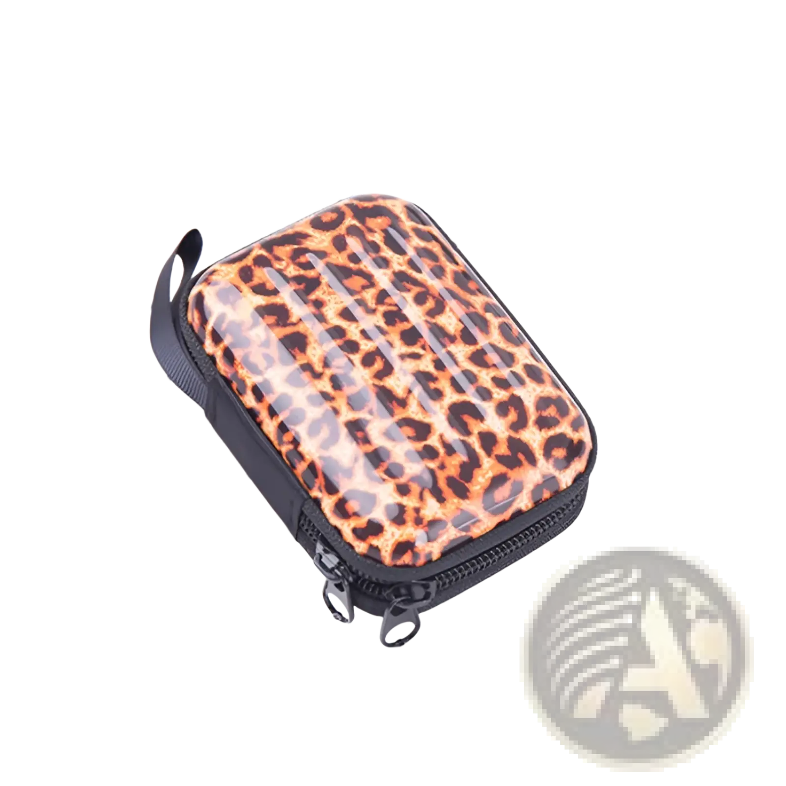 Leopard-print compact camera case with black zipper and handle for festive christmas and galaxy tinplate zipper coin purses