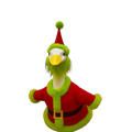 A festive green plush duck in a red santa-style goose outfit with lime-green fur trim and matching hat