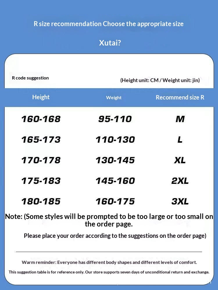 Blue and white size recommendation chart for xutai relaxed knit V-neck pullover sweater showing height weight ranges and corresponding recommended sizes.