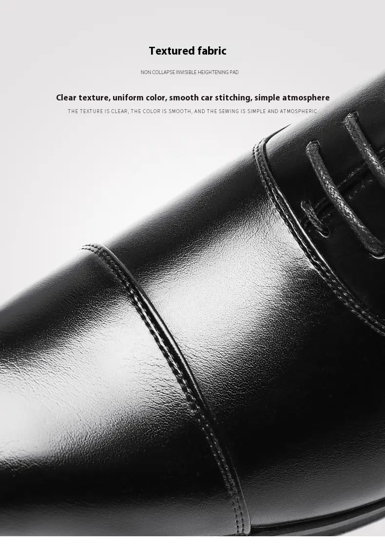 Chaussures habillées en cuir Oxford pour homme, style japonais, présentant une chaussure habillée en cuir noir à surface texturée lisse et une couture précise.
