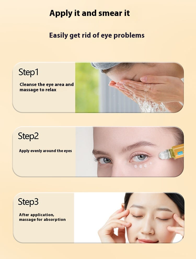 yellow rollerball applicator of Lutein Eye Essential Oil Hydrating Vc Serum 8ml designed for gentle under-eye hydration and brightening.