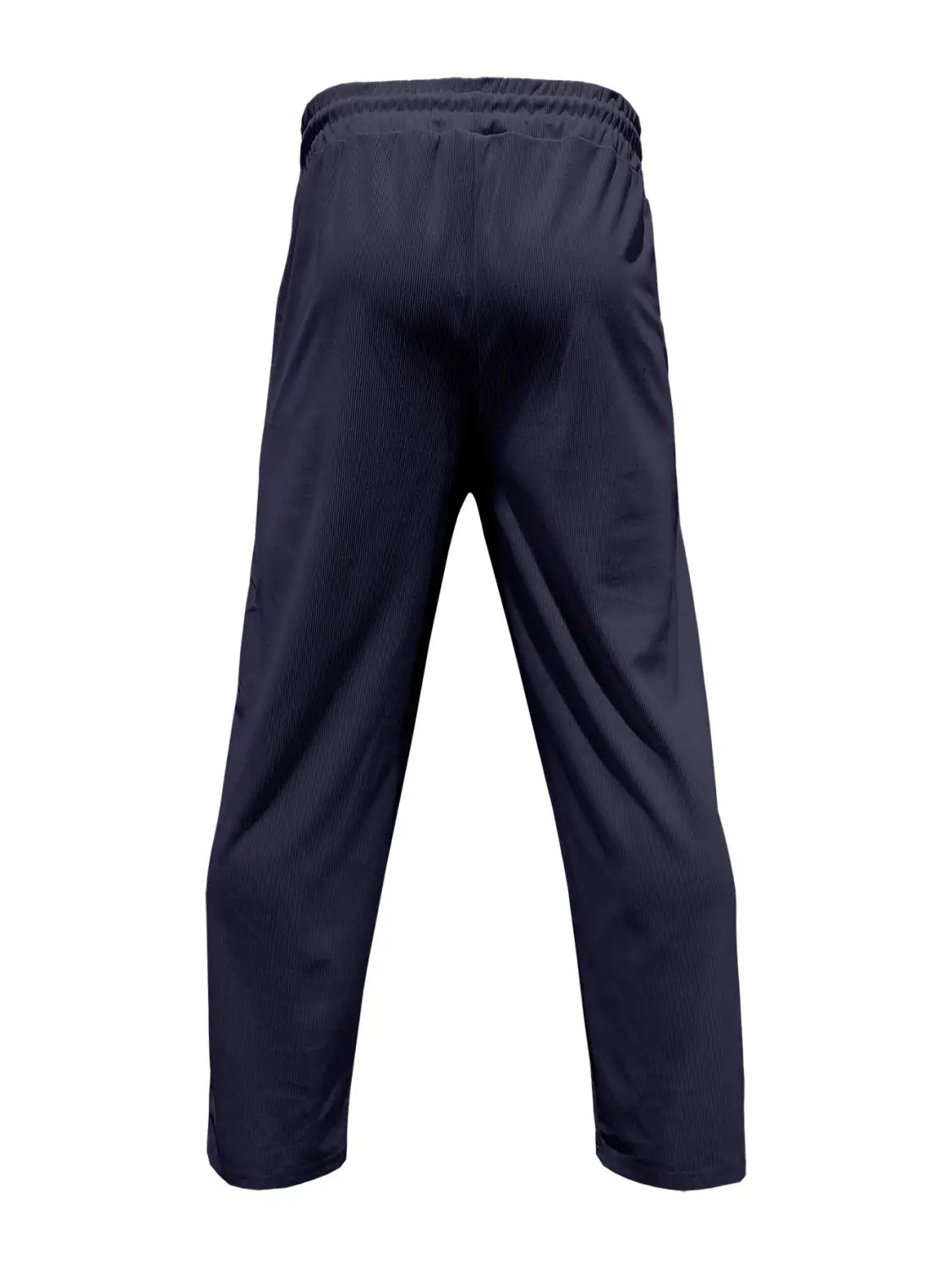 Pantalones casuales rectos de pana azul marino con cordón, cintura elástica para una vestimenta deportiva cómoda.