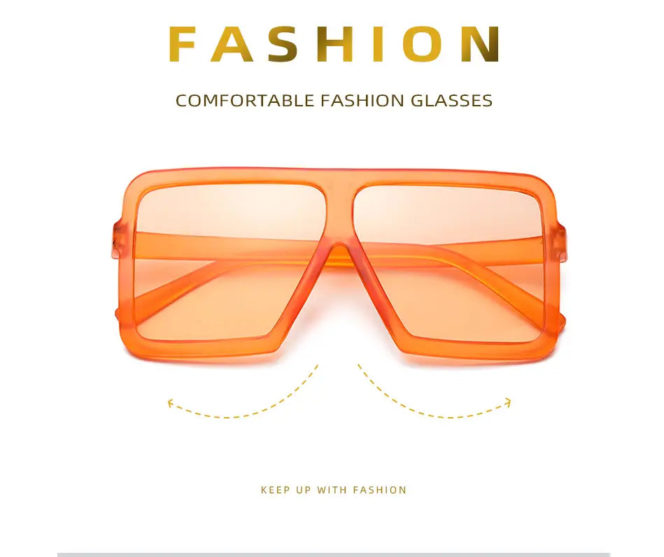 Oversized square translucent uv400 fashion sunglasses with orange bold translucent square frames and a stylish design.