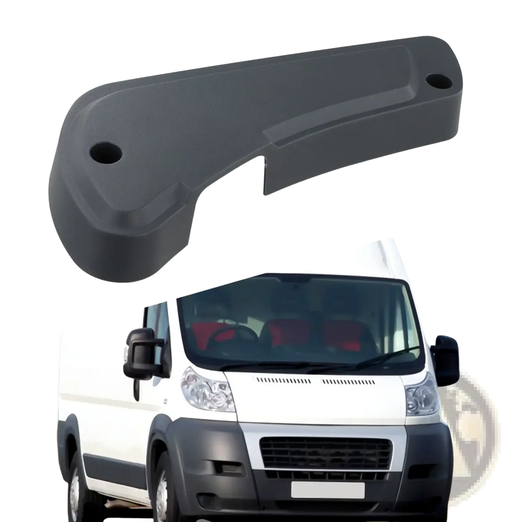 Black plastic door handle cover for fiat ducato van driver seat panel model 60911360 shown from back side