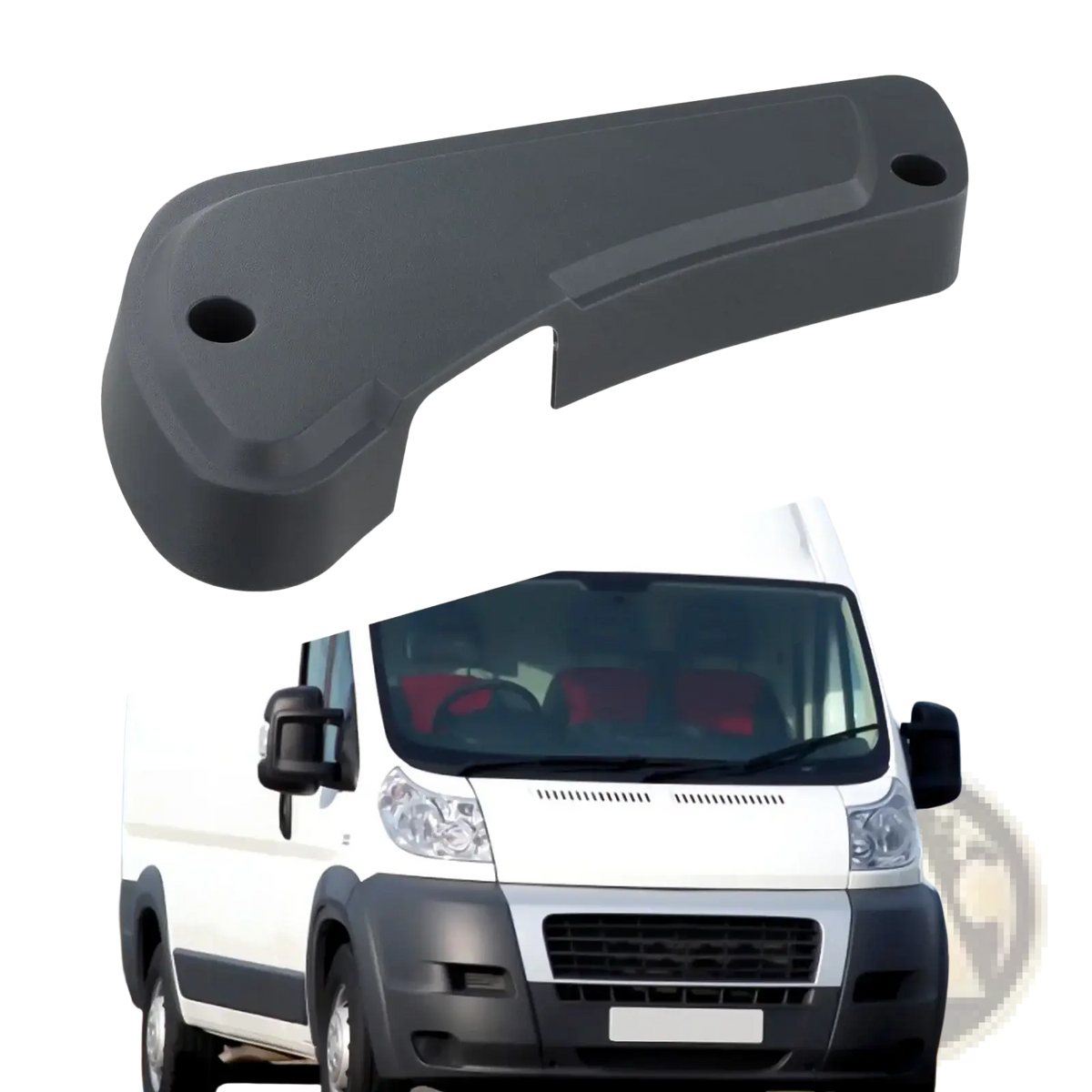Black plastic door handle cover for fiat ducato van driver seat panel model 60911360 shown from back side