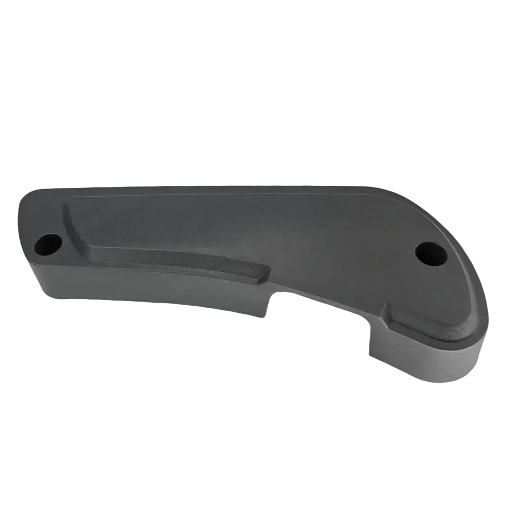 Black plastic handle grip with two circular holes and contoured design for fiat ducato driver seat panel 60911360