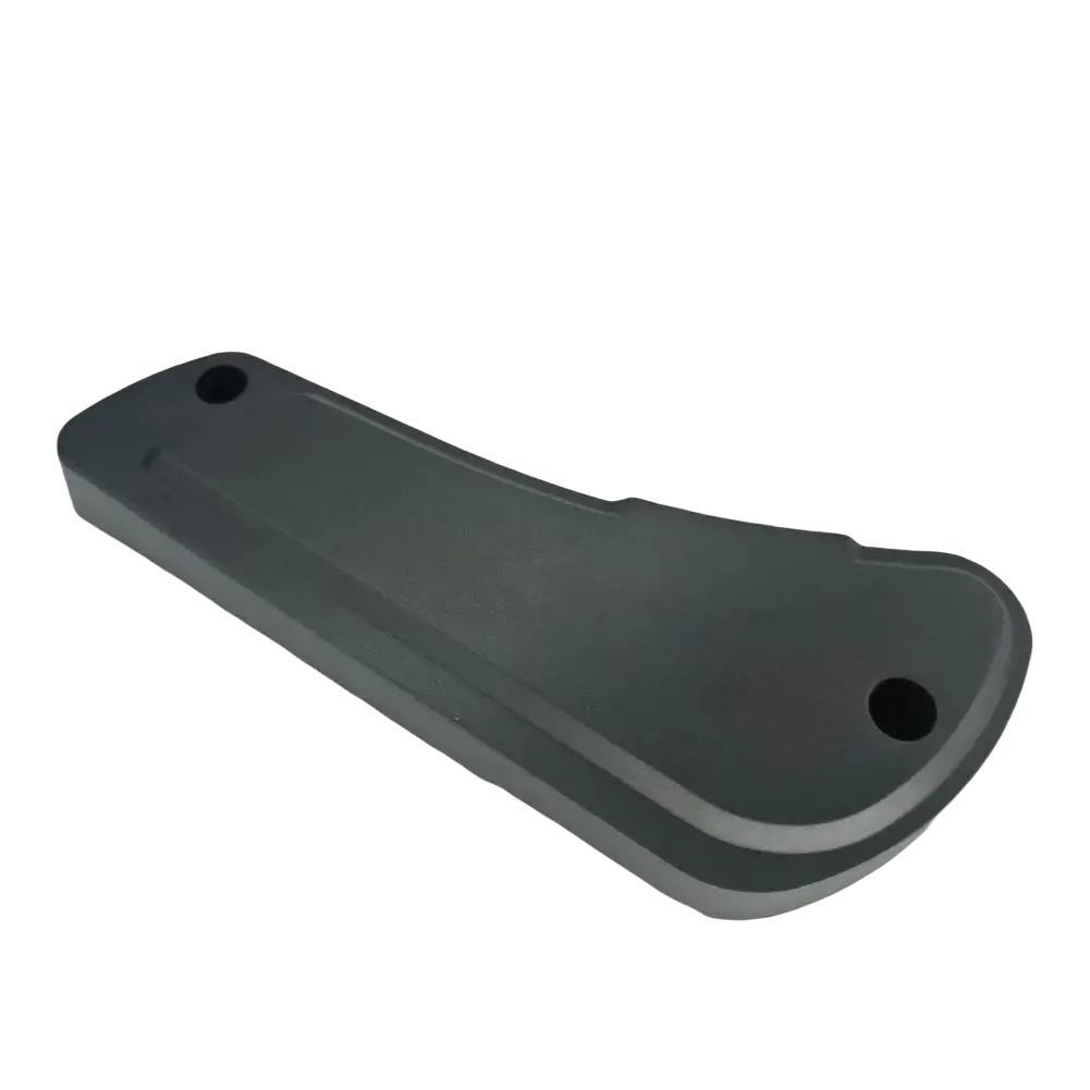 Black plastic Fiat Ducato driver seat panel pad with two circular mounting holes for motorcycle seat use