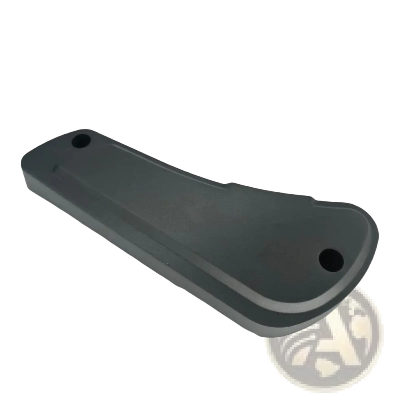 Black plastic Fiat Ducato driver seat panel pad with two circular mounting holes for motorcycle seat use