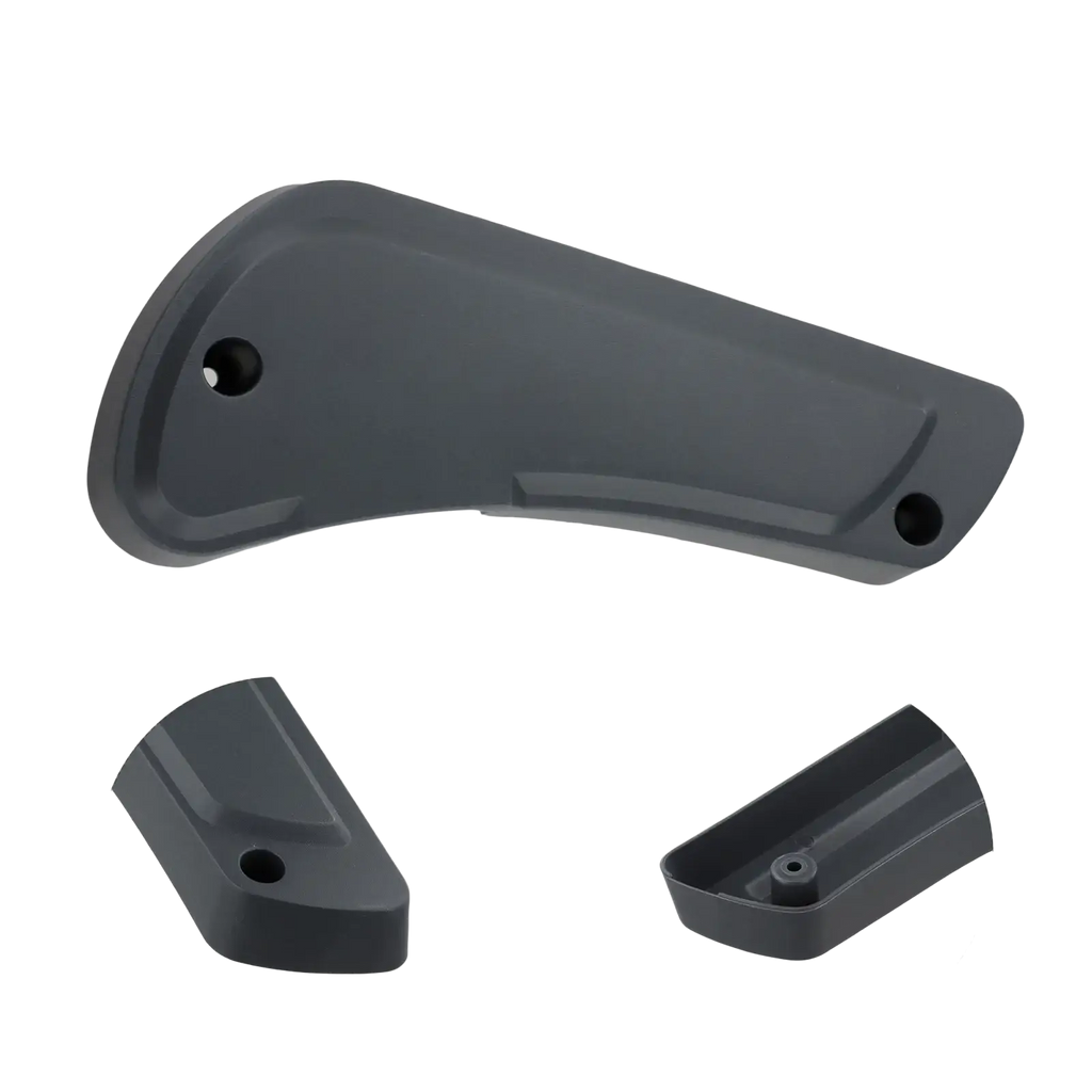 Fiat Ducato driver seat panel handle in dark gray plastic with two circular holes and ergonomic design