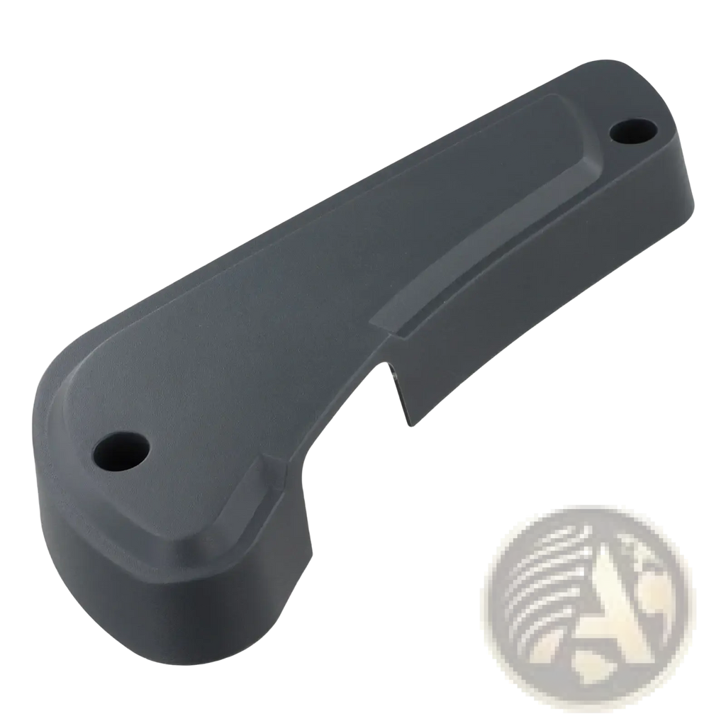 Fiat Ducato driver seat panel dark gray plastic handle with ergonomic design and two mounting holes back side view